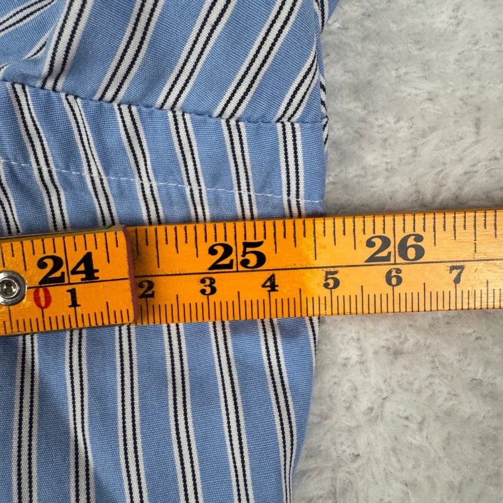 Ralph Lauren Button Down Mens 17 34/35 Blue White Striped Classic Fit Shirt